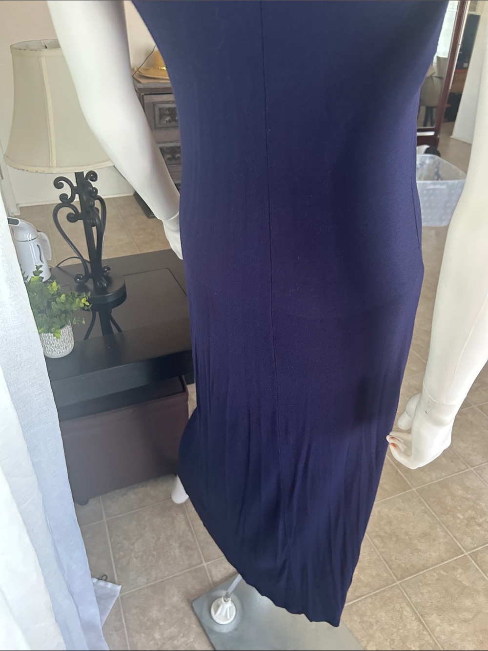 Romeo & Juliet Couture Navy Maxi Dress with Multicolor Beaded V-Neck - Picture 8 of 14